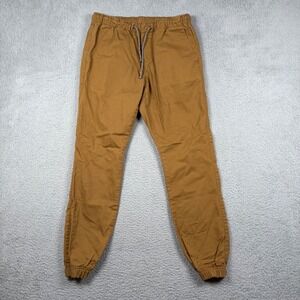 Free World Mens Jogger Pants Brown Twill Elastic Waist Size S Drawstring